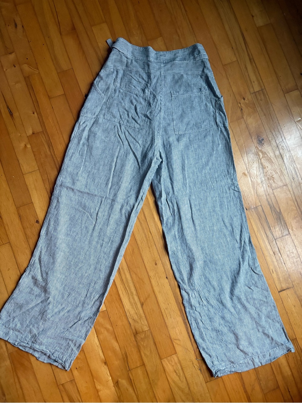 Max Studio Navy-and-White Striped Wide Leg Pants